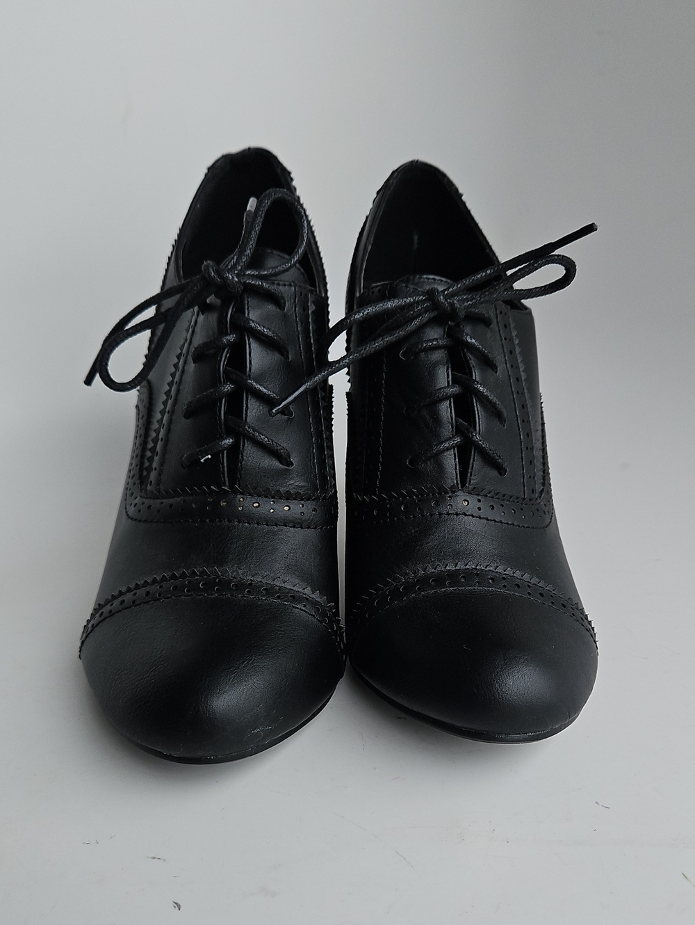 Lace-Up Brogue Heeled Oxford — Black - Picture 2 of 9